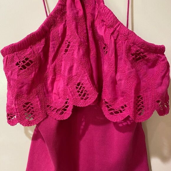 NWT ANTHROPOLOGIE Ruffled Halter Top Eyelet Lace Pink Women’s Size Small - Picture 7 of 12